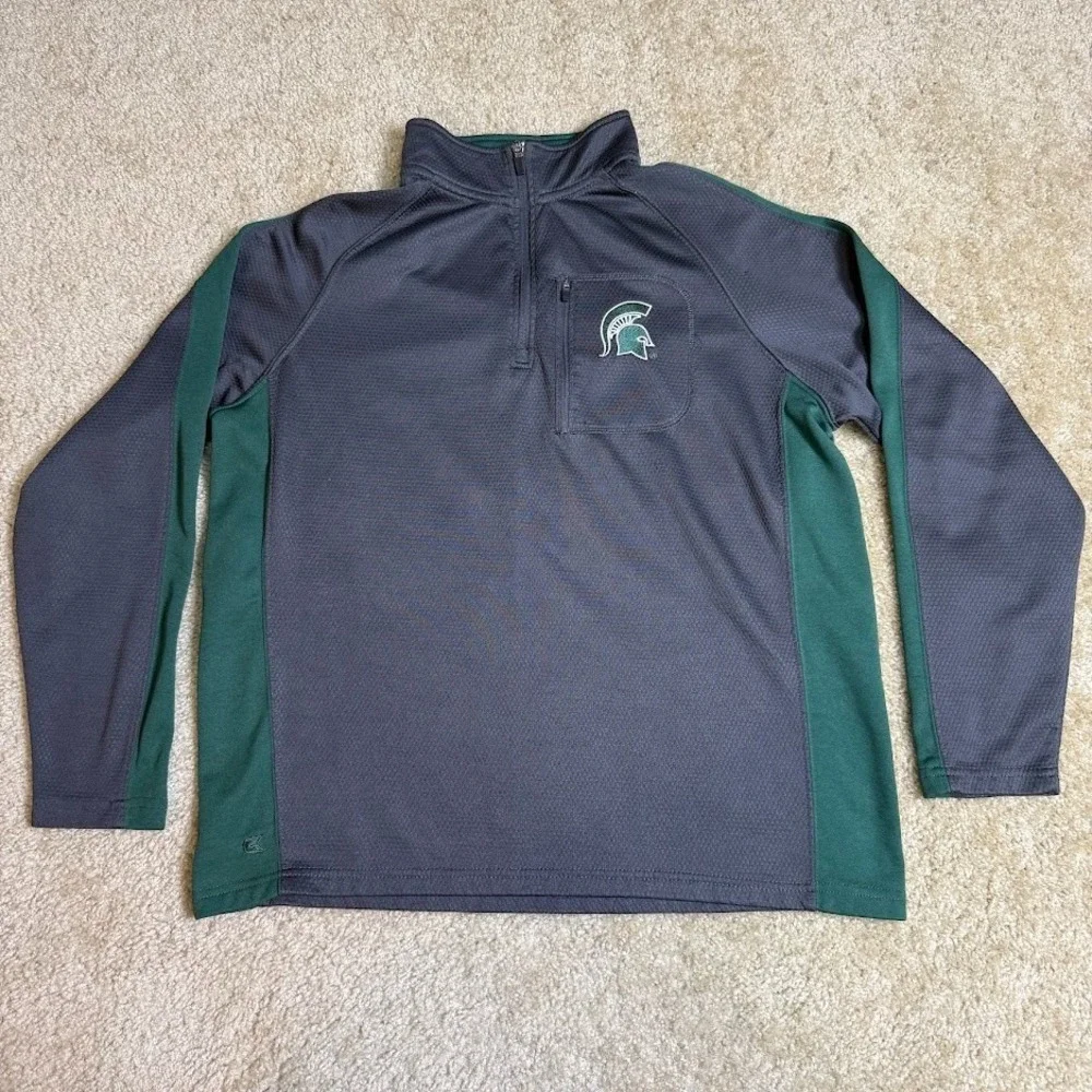 Michigan State Spartans‎ Pullover Mens L Gray Green Quarter Zip Colosseum